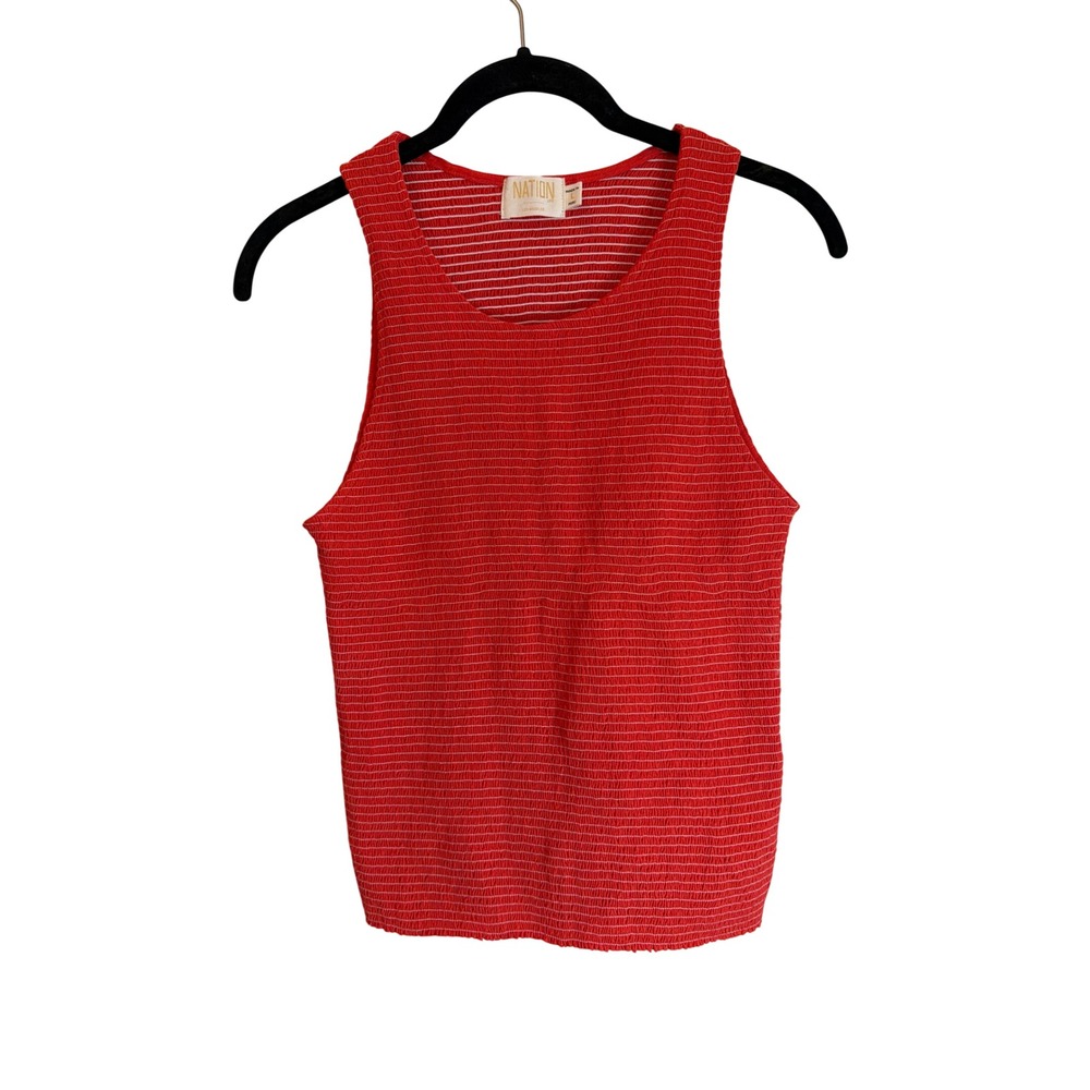 Nation‎ LTD Red White Striped Pima Cotton Smocked Tank Top Womens Large Peru